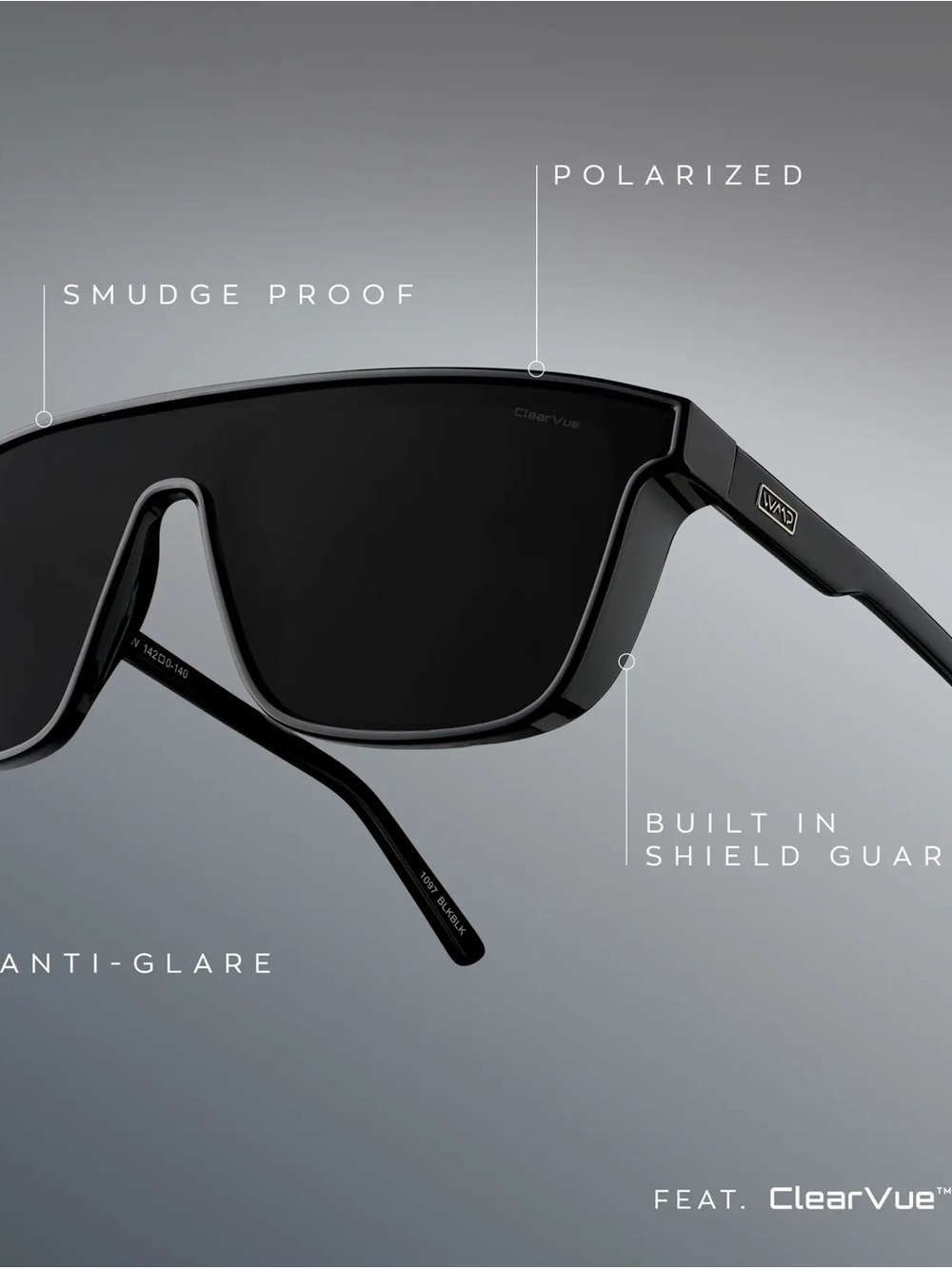 BRAND NEW IN BOX ClearVue Polarized Black Men's Shield Sunglasses